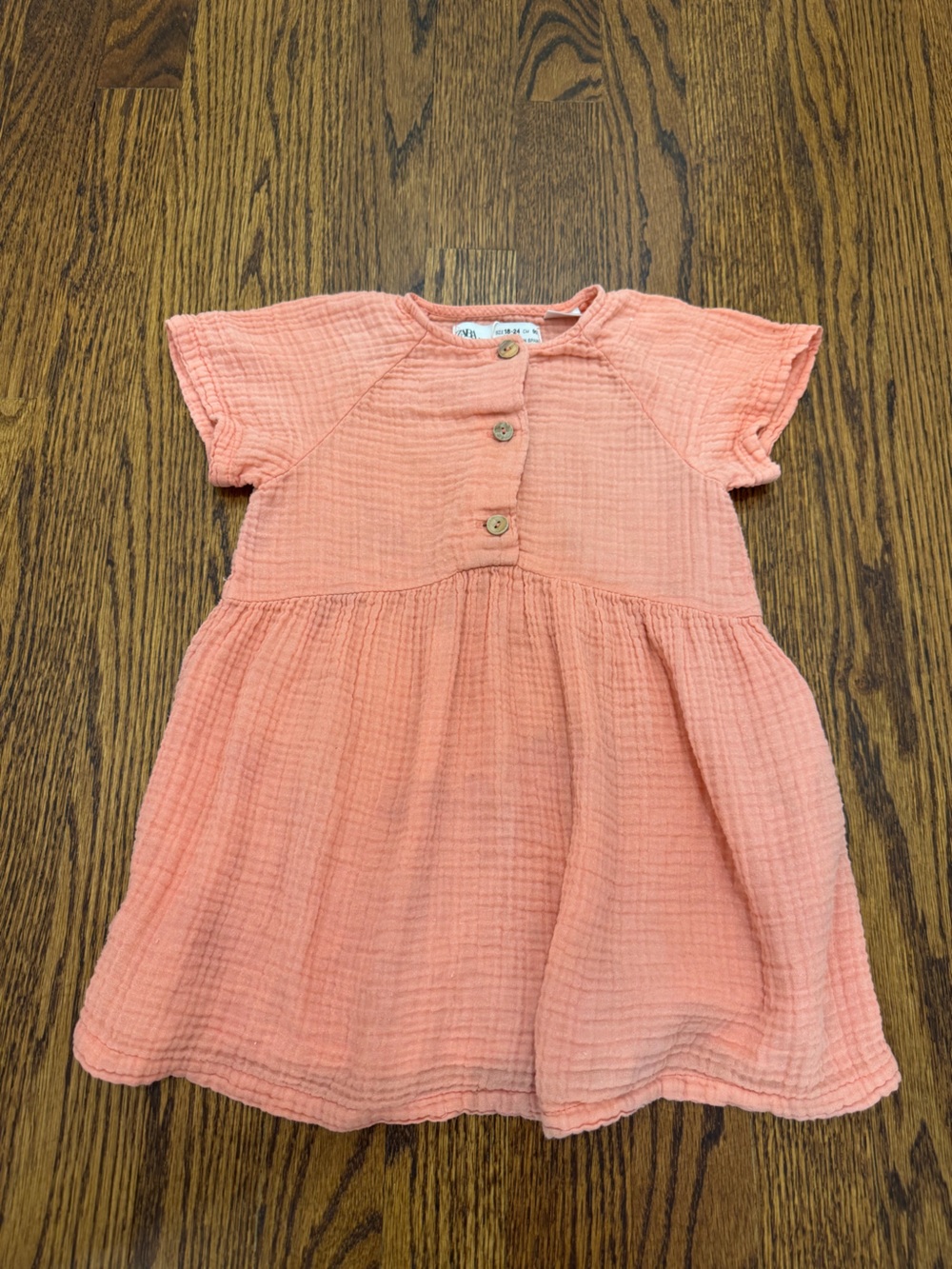 Zara Peach Gauze Button-Front Casual Dress
